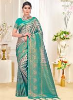 Kanjivaram Silk Sky Blue Festival Wear Weaving Saree